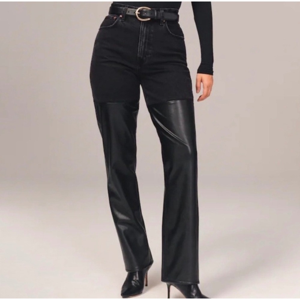 Abercrombie & Fitch 90s Straight Ultra High Rise Faux Leather Mixed Media Jeans